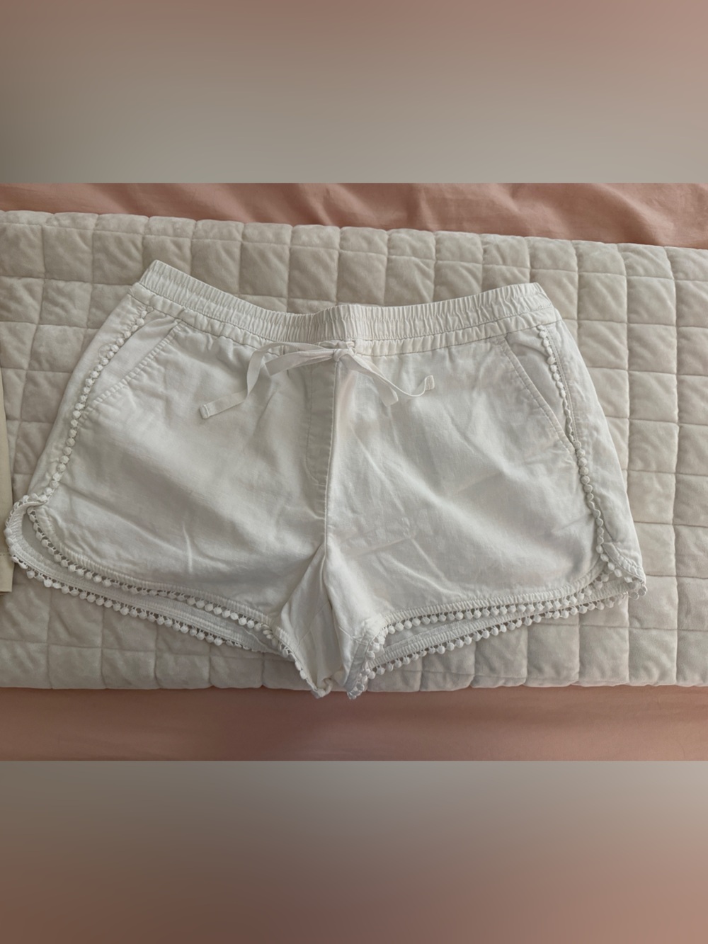 LOFT White Pom-Trim Drawstring Shorts